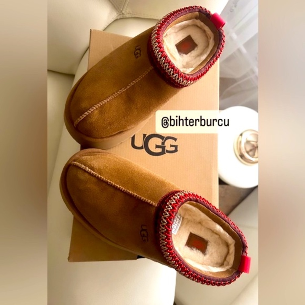NEW UGG TAZZ Slipper Women Size 8 suede sheepskin Chestnut Authentic